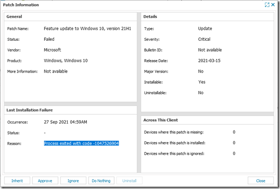 n-able Windows upgrade failure